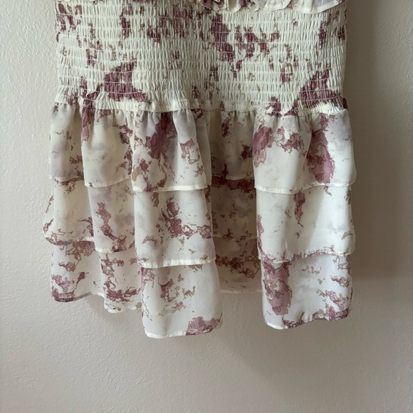 Storia Smocked Mini Dress Ruffle Cream & Pink Tie Dye Sleeveless Size Large - Picture 2 of 8